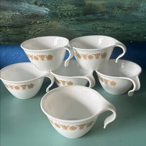 6 Pyrex Corelle Butterfly Gold Hook Handle  Cups